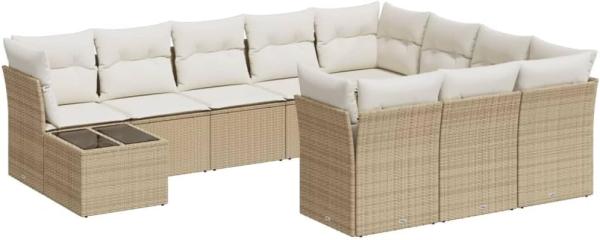 vidaXL 11-tlg. Garten-Sofagarnitur mit Kissen Beige Poly Rattan 3218258