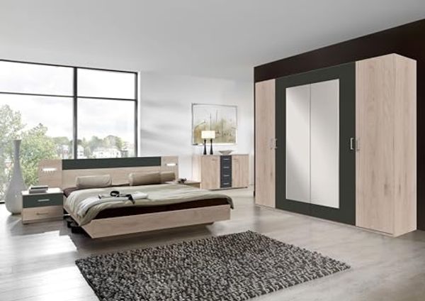 Komplettschlafzimmer >ANGIE< in HICKORY OAK + GRAPHIT - 519x208x210cm (BxHxT)