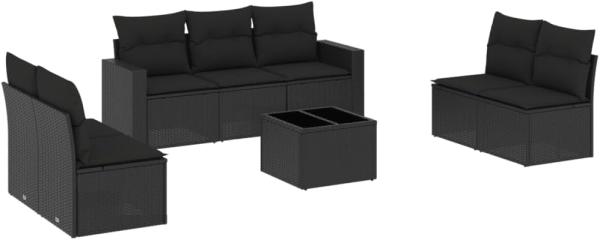 vidaXL 8-tlg. Garten-Sofagarnitur mit Kissen Schwarz Poly Rattan 3251172