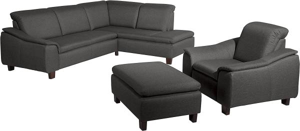 Aaron Sofa Eckgarnitur Flachgewebe Leinenoptik Anthrazit Buche Nussbaumfarben