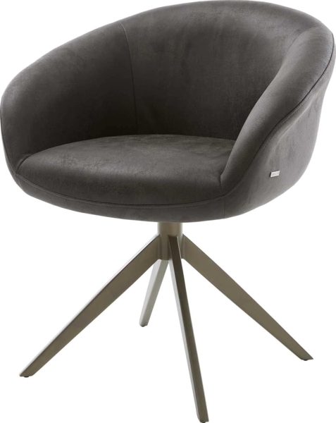 Drehstuhl Vinka-Flex mit Armlehnen Mikrofaser Anthrazit Vintage Kreuzgestell breit Effektfinish Titan 360° drehbar Wippfunktion Taschenfederkern