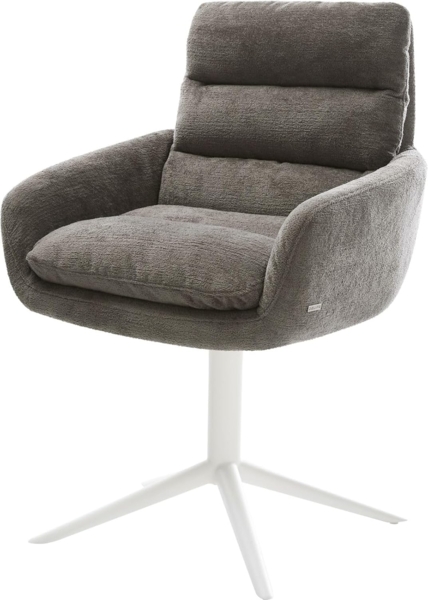 Drehstuhl Abelia-Flex mit Armlehnen Bouclé Soft Schlamm Fußkreuz Weiß 360° drehbar Wippfunktion