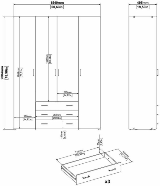 Dmora - Großer Kleiderschrank Francine, Schlafzimmermöbel, Schrank, Garderobe, 154x50 h200 cm, Glänzendes Weiß Bild 2