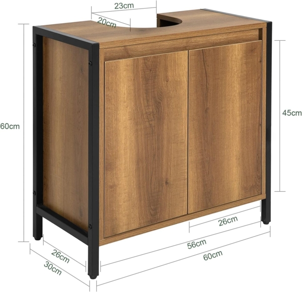 Waschbeckenunterschrank mit 2 Türen Holz Metall Braun BZR63-II-PF Bild 3