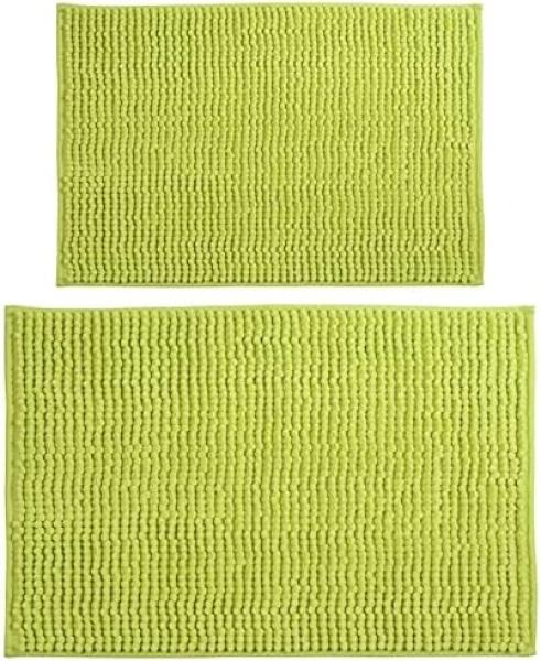 MSV Badteppich 2er Set Badvorleger Duschvorleger Chenille Hochflor Badematte 40x60 cm + 60 x 90 cm – Grün