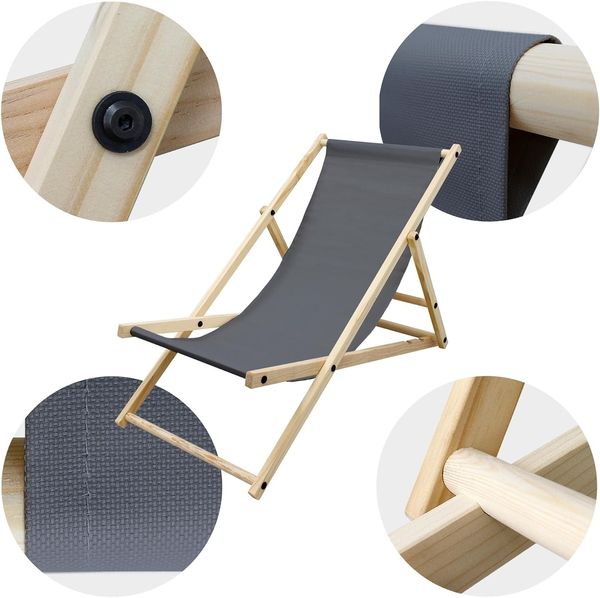 ECD Germany Gartenliege Holz Beachstuhl klappbarer Strandstuhl Strandliege Campingliege, 5 St, 5er Set Sonnenliege Anthrazit Klappliegestuhl 117x52x83cm Relaxliege Bild 7