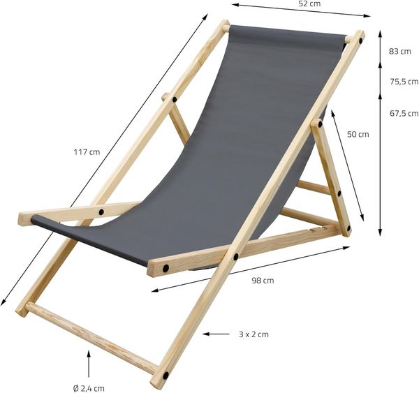 ECD Germany Gartenliege Holz Beachstuhl klappbarer Strandstuhl Strandliege Campingliege, 5 St, 5er Set Sonnenliege Anthrazit Klappliegestuhl 117x52x83cm Relaxliege Bild 3