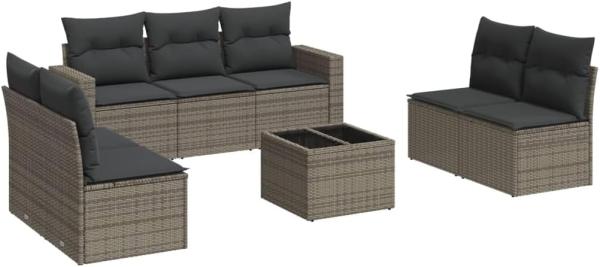 vidaXL 8-tlg. Garten-Sofagarnitur mit Kissen Grau Poly Rattan 3251177