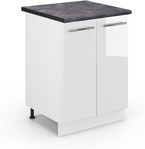 Vicco Küchenunterschrank Fame-Line, Weiß Hochglanz/Weiß, 60 cm, AP Anthrazit