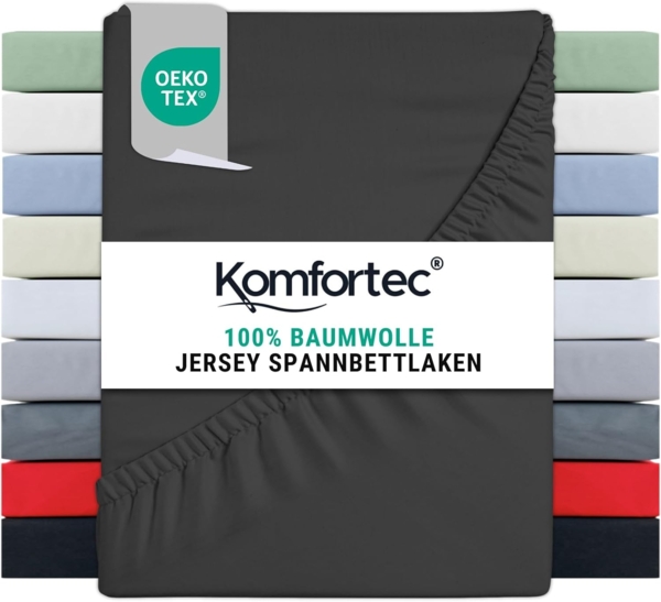 Komfortec Spannbettlaken Jersey Spannbettuch, 90x200, 140x200, 160x200, 180x200 oder 200x200 cm, 100% Baumwolle (135 g/m), Gummizug: Rundum, (1 Stück), OEKO-TEX® Standard 100 Zertifisiert, für Matratzen bis 25 cm Höhe