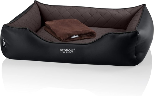 BedDog PREMIUM Orthopädisches Hundebett BUFFY, Memory Foam, Kunstleder, mit abnehmbaren Bezug MOCCA (braun/schwarz), (XL) ca. 90x80x25cm