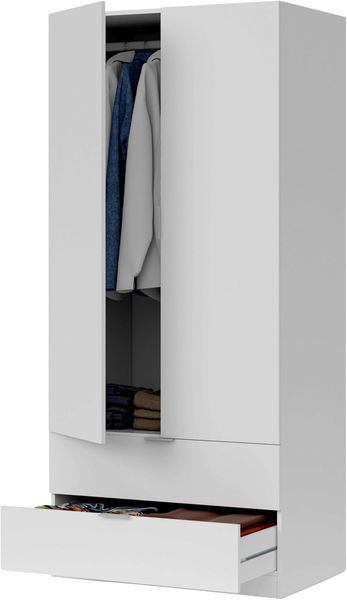 Habitdesign Kleiderschrank mit zwei Flügeltüren und zwei Schubladen, Farbe weiß, Maße 81,5 x 180 x 52 cm