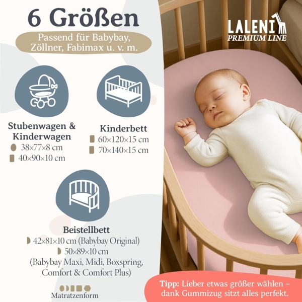 Laleni Premium Spannbettlaken Stubenwagen 40x90 cm - Oeko-Tex Zertifiziert, 100% Baumwolle, atmungsaktives Spannbetttuch Jersey Baby, 150 g/m², Rosa Bild 2