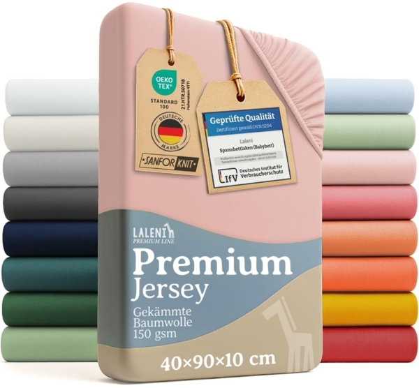 Laleni Premium Spannbettlaken Stubenwagen 40x90 cm - Oeko-Tex Zertifiziert, 100% Baumwolle, atmungsaktives Spannbetttuch Jersey Baby, 150 g/m², Rosa Bild 1
