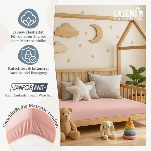 Laleni Premium Spannbettlaken Stubenwagen 40x90 cm - Oeko-Tex Zertifiziert, 100% Baumwolle, atmungsaktives Spannbetttuch Jersey Baby, 150 g/m², Rosa Bild 5