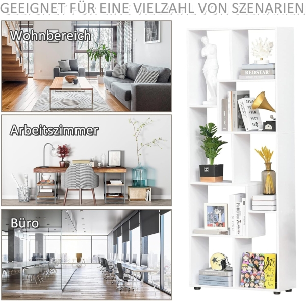 HOMCOM Bücherregal mit 8 Fächer Würfelregal Aufbewahrungsregal Wohnzimmer Schlafzimmer Büro E1 Spanplatte Weiß 70 x 24 x 178 cm Bild 7