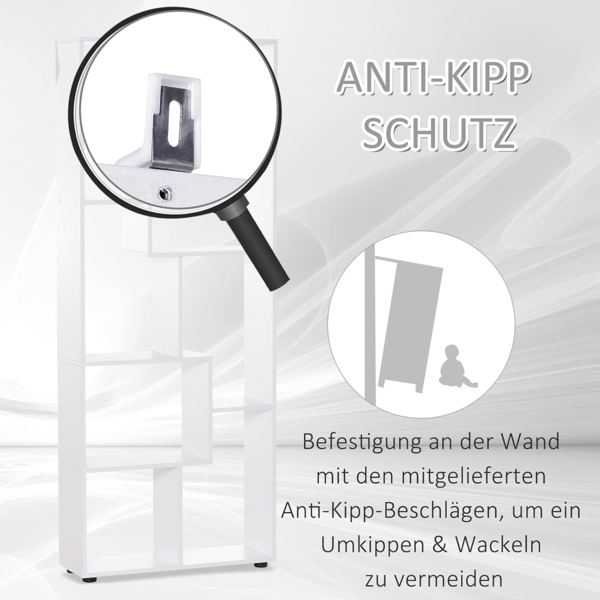 HOMCOM Bücherregal mit 8 Fächer Würfelregal Aufbewahrungsregal Wohnzimmer Schlafzimmer Büro E1 Spanplatte Weiß 70 x 24 x 178 cm Bild 6