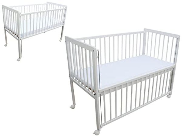 Micoland Kinderbett/Beistellbett/Babybett 2in1 120x60 cm mit Matratze weiß
