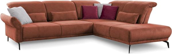 CAVADORE Ecksofa Cooper / Luftige Eckcouch mit Ottomane rechts, schwarzen Metallfüßen und feinem Cord-Bezug / 294 x 88 x 242 / Cord, Kupfer