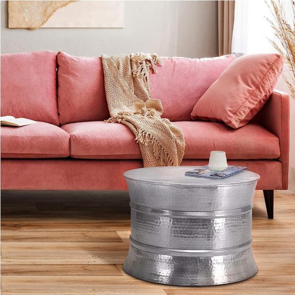 Couchtisch Ø 62x33 cm Silber aus Aluminium-Legierung in Hammerschlag-Technik WOMO-Design