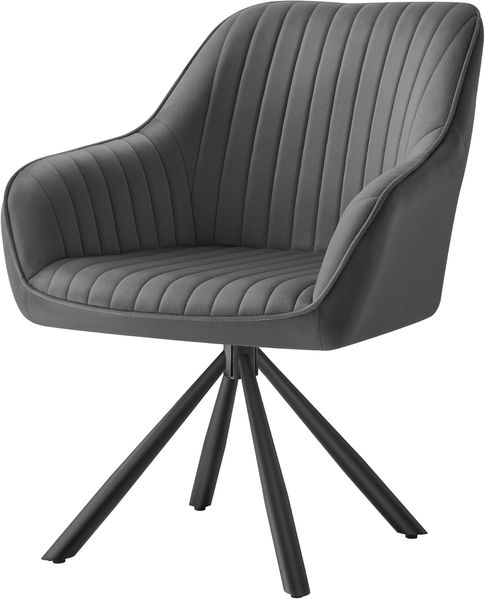 SONGMICS Esszimmerstuhl, Drehstuhl, Küchenstuhl, Samt Polstersessel mit Armlehnen, bis 120 kg belastbar, Stahlbeine, für Esszimmer, Grau und Tintenschwarz KDC161G01