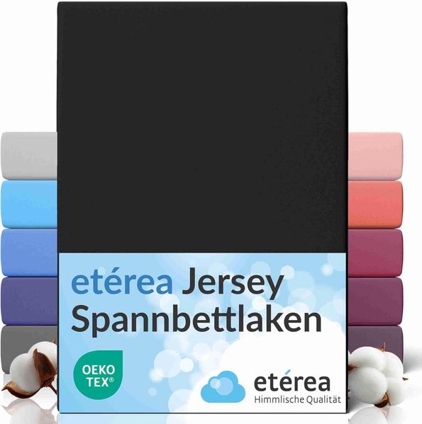 etérea Comfort Jersey Spannbettlaken Schwarz 90x200 cm - 100x200 cm