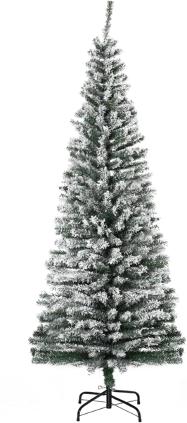 HOMCOM Künstlicher Weihnachtsbaum 180 cm Bleistift Kiefernbaum mit Schnee, 738 Spitzen, beflockt, Künstlicher Weihnachtsbaum, Weihnachtsdeko inkl. Metallständer für drinnen