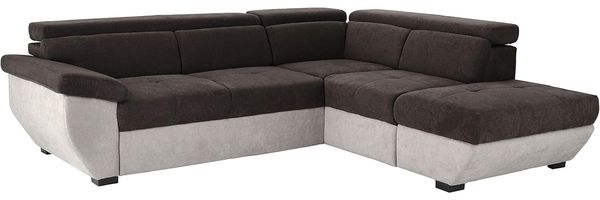 Mivano Schlafsofa Speedway / Moderne Eckcouch mit Schlaffunktion, Stauraum und verstellbaren Kopfteilen / 262 x 79 x 224 / Zweifarbiger Bezug, mud/elephant