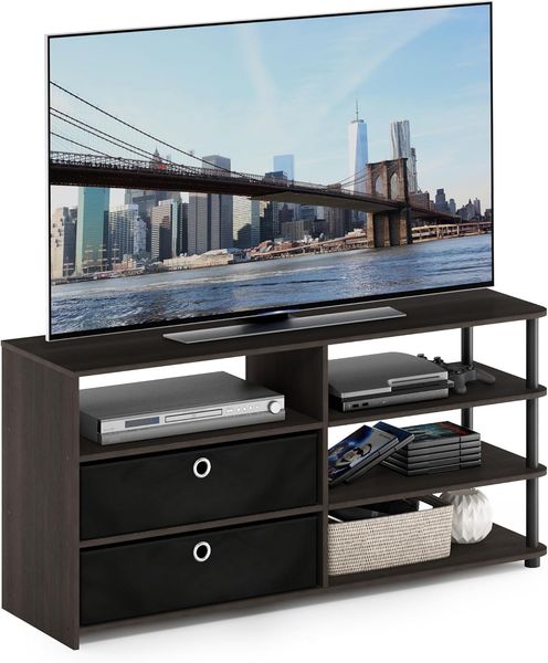 Furinno JAYA TV Stand mit Einschüben mit modernen Design, holz, Walnuss/Schwarz, 33. 27x33. 27x56. 64 cm