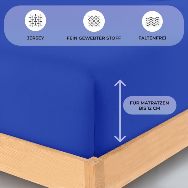 Buymax® Topper Spannbettlaken 200x200 cm Spannbetttuch 100% Baumwolle Jersey für Matratzentopper bis 12 cm Matratzenhöhe Bettlaken für Boxspringbett Topper, Blau Dunkelblau Bild 3