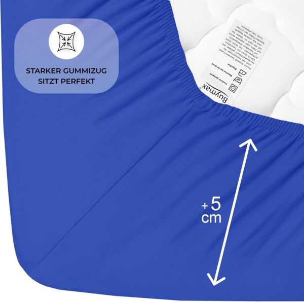 Buymax® Topper Spannbettlaken 200x200 cm Spannbetttuch 100% Baumwolle Jersey für Matratzentopper bis 12 cm Matratzenhöhe Bettlaken für Boxspringbett Topper, Blau Dunkelblau Bild 4