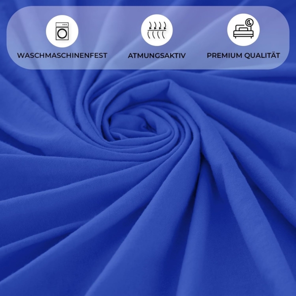 Buymax® Topper Spannbettlaken 200x200 cm Spannbetttuch 100% Baumwolle Jersey für Matratzentopper bis 12 cm Matratzenhöhe Bettlaken für Boxspringbett Topper, Blau Dunkelblau Bild 5