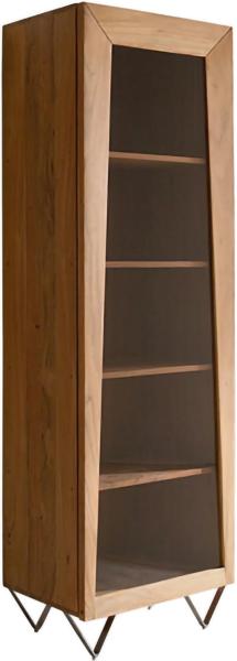 Highboard Kayu 55x180 cm Akazie Natur Vitrine 1 Tür V-Fuß