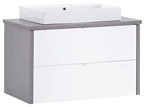 Schildmeyer Messina Waschtisch 701693, Holzwerkstoff, esche grau Dekor/weiß Glanz, 63 x 86 x 50 cm