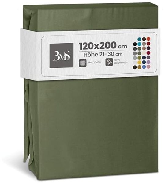 Bettwaesche-mit-Stil Mako-Satin Spannbettlaken dunkelgrün 120x200cm Höhe 21-30cm