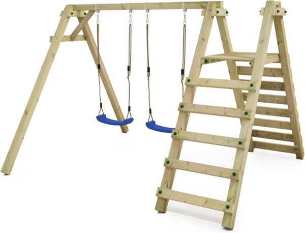 WICKEY Schaukel Schaukelgestell 'Smart Up' Doppelschaukel - Schaukelgerüst mit Podest - Schaukel für Kinder aus Massivholz