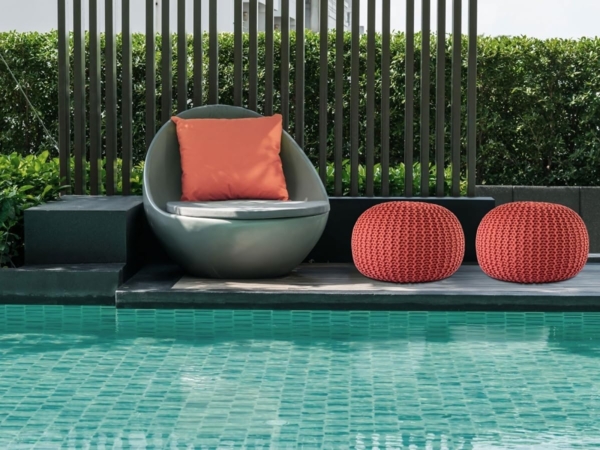 Amagohome Gartenlounge-Hocker Pouf Outdoor ø 55 o. 45cm Bodenkissen Sitzpouf Hocker wetterfest pfleg Bild 7