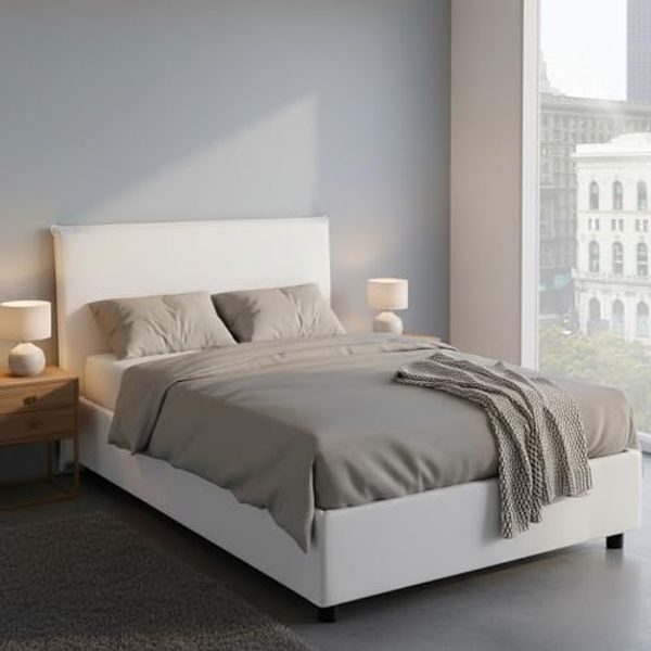 Talamo Italia - Doppelbett Azue, Bettkasten aus Stoff, Öffnung vorne, geeignet für Matratze 140x190 cm, 100 % Made in Italy, Weiß