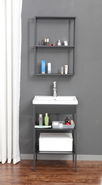 trendteam smart living - Lorin - Waschbeckenregal + Einsatzwaschbecken – Schwarz/Weiß - Regal mit 2 offenen Fächern - (BxHxT) 52 x 83 x 40 cm - modernes Design Bild 4