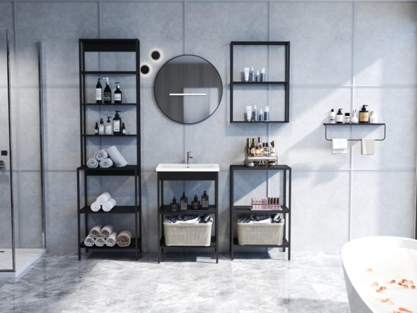 trendteam smart living - Lorin - Waschbeckenregal + Einsatzwaschbecken – Schwarz/Weiß - Regal mit 2 offenen Fächern - (BxHxT) 52 x 83 x 40 cm - modernes Design Bild 5