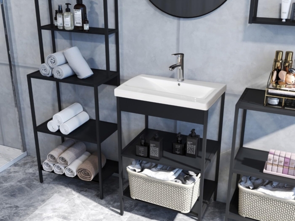 trendteam smart living - Lorin - Waschbeckenregal + Einsatzwaschbecken – Schwarz/Weiß - Regal mit 2 offenen Fächern - (BxHxT) 52 x 83 x 40 cm - modernes Design Bild 6