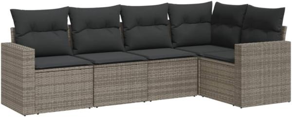 vidaXL 5-tlg. Garten-Sofagarnitur mit Kissen Grau Poly Rattan 3218920