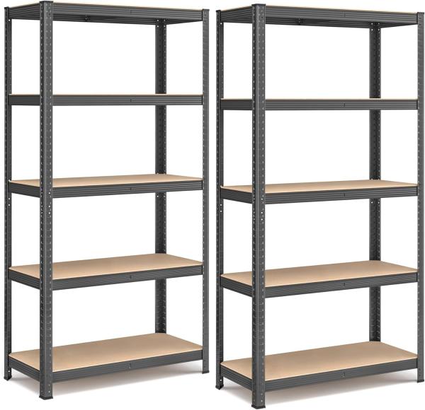 Standregal,2er Set, Schwerlastregal, Kellerregal, Bücherregal, Lagerregal, 5 Ablagen, Küchenregal, Regal,verstellbare Ablagen, Industriestil,180x90x40cm,Grau,GLR040G02