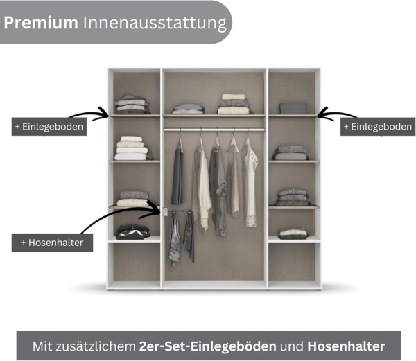 rauch Drehtürenschrank Kleiderschrank Schrank Garderobe Wäscheschrank VOYAGER (in 3 verschiedenen Ausstattungen BASIC/CLASSIC/PREMIUM) moderne Griffe in Graumetallic mit Außenschubkästen MADE IN GERMANY Bild 6
