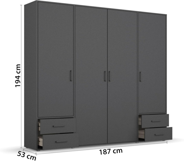 rauch Drehtürenschrank Kleiderschrank Schrank Garderobe Wäscheschrank VOYAGER (in 3 verschiedenen Ausstattungen BASIC/CLASSIC/PREMIUM) moderne Griffe in Graumetallic mit Außenschubkästen MADE IN GERMANY Bild 3