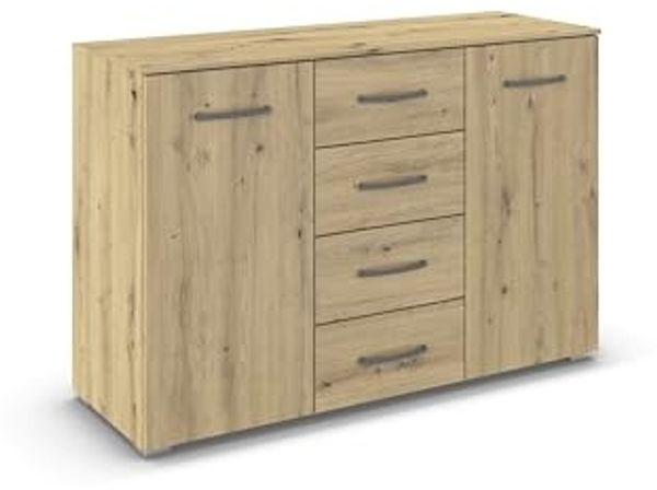 rauch Aditio Box, Kommode, 2-türig, 4 Schubladen, mit Softclose-Funktion, Farbe Eiche Artisan, BxHxT 120x81x42cm