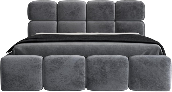 Polsterbett MONAKO 140x200 mit Matratze, Bettkasten und Lattenrost. Farbe: Anthracite 18