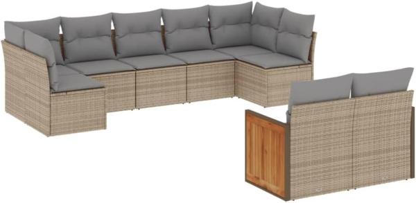 vidaXL 9-tlg. Garten-Sofagarnitur mit Kissen Beige Poly Rattan 3260372