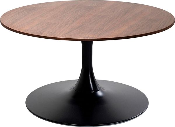 Kare Design Couchtisch Schickeria Walnuss, Schwarz/Braun, 80cm Durchmesser, Beistelltisch, Wohnzimmertisch, Holz-Optik, Stahlgestell, Rund, Retro