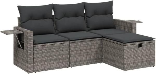 vidaXL 4-tlg. Garten-Sofagarnitur mit Kissen Grau Poly Rattan 3263756